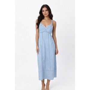 Madewell Sweetheart Linen Blend Midi Dress Woman Sz 0 Light Blue Beach Vacation